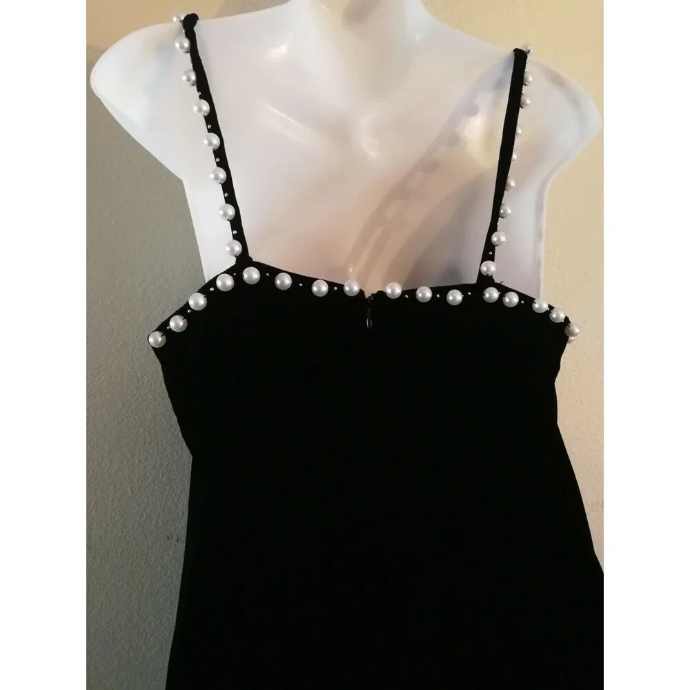 Women Midi ST AL Exclusive Cocktail Black Velvet Dress w Pearls Size 12 See desc